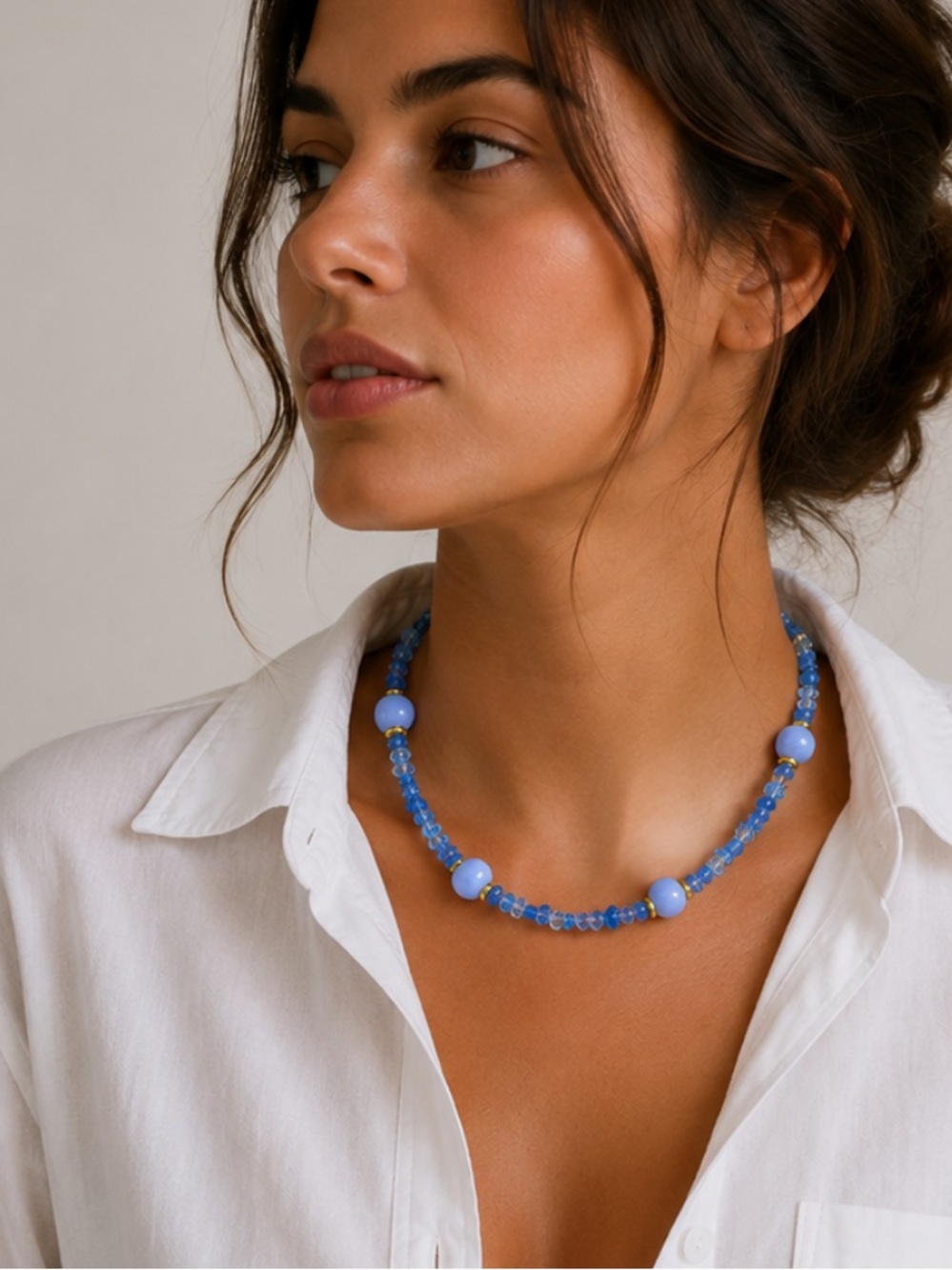 New! Colorful Blue Mixed Bead Dopamine Necklace NWOT 5071